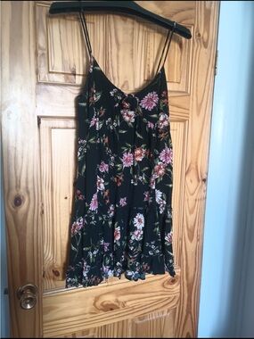 Xhilaration Black Floral Tie-Front Spaghetti Strap Dress
